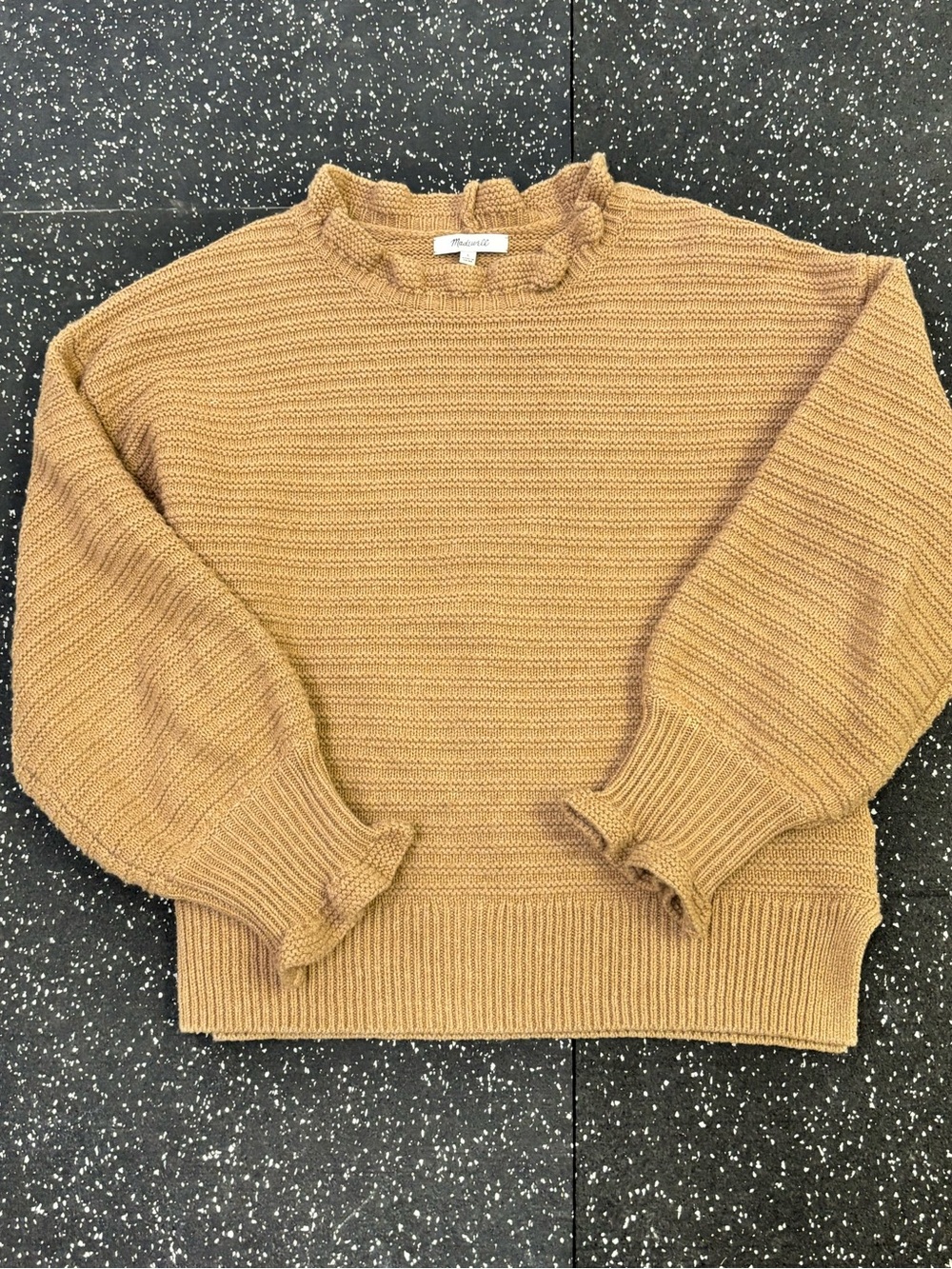 Madewell Camel Ruffle-Edge Crewneck Sweater